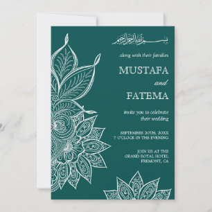 Meergrüne Mehendi Henna Islamische Hochzeit Einladung