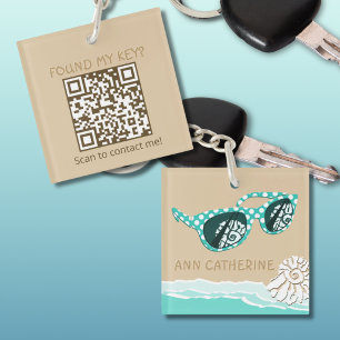 Meergrüne Punkte Brille Name Smart Dynamischer QR Schlüsselanhänger