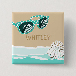 Meergrüne Punkte Sonnenbrille Name Beach Shell Button