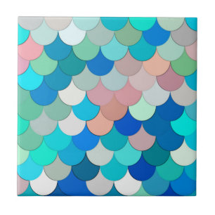 Meerjungenskala, Aqua, Muschel Pink und Cobalt Fliese
