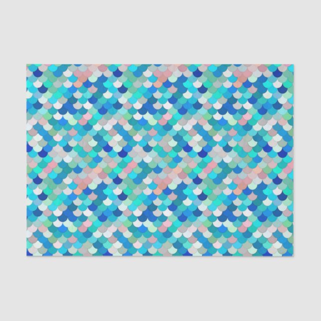Meerjungenskala, Aqua, Muschel Pink und Cobalt Seidenpapier (Vorderseite)