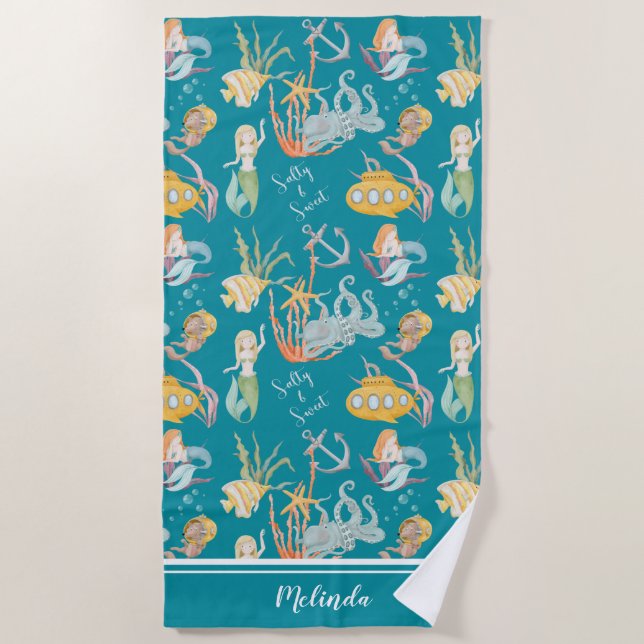 Meerjungfische mit salziger und süßer Meerjungfrau Strandtuch (Vorderseite)