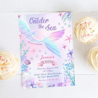 Meerjungfrau 1. Geburtstag einmal im Party Einladung
