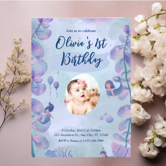 Meerjungfrau 1. Geburtstag Party ONEder Meerjungfr Einladung