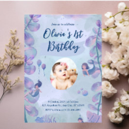 Meerjungfrau 1. Geburtstag Party ONEder Meerjungfr Einladung