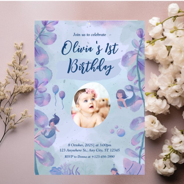 Meerjungfrau 1. Geburtstag Party ONEder Meerjungfr Einladung (Von Creator hochgeladen)