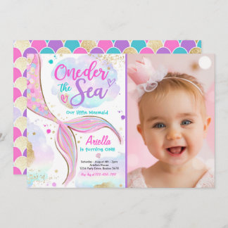 Meerjungfrau 1. Geburtstag Party ONEder Meerjungfr Einladung