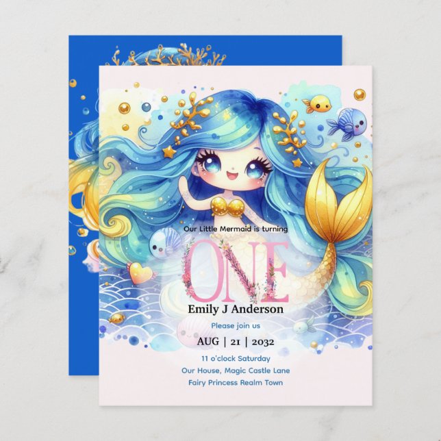 Meerjungfrau 1. Geburtstag unter dem Meer Geburtst (Vorne/Hinten)