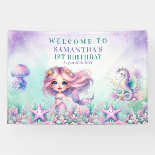 Meerjungfrau 1. Geburtstag Unter dem Meer lila tür Banner
