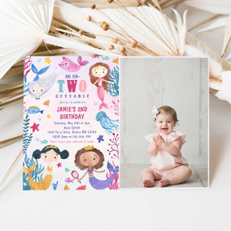 Meerjungfrau 2. Geburtstag Party Foto Einladung