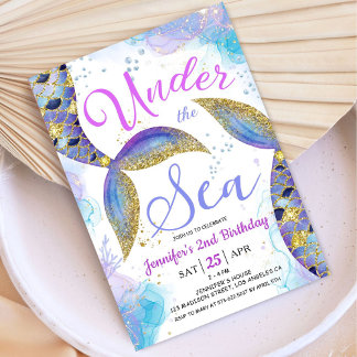 Meerjungfrau 2. Geburtstagskind Rosa unter dem Mee Einladung