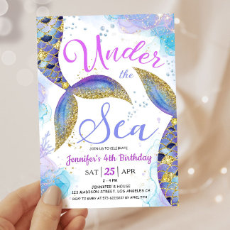 Meerjungfrau 4. Geburtstag Girl Pink Gold unter de Einladung