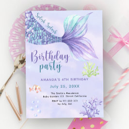 Meerjungfrau 4. Geburtstag Party unter der Meerjun Einladung