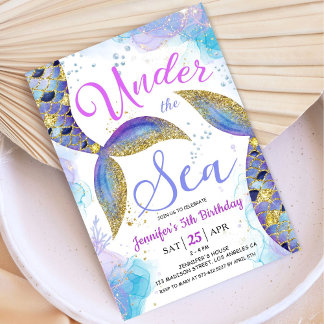 Meerjungfrau 5. Geburtstag Girl Pink Gold unter de Einladung
