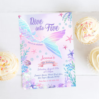Meerjungfrau 5. Geburtstag Tauchen bis 5 Party Einladung