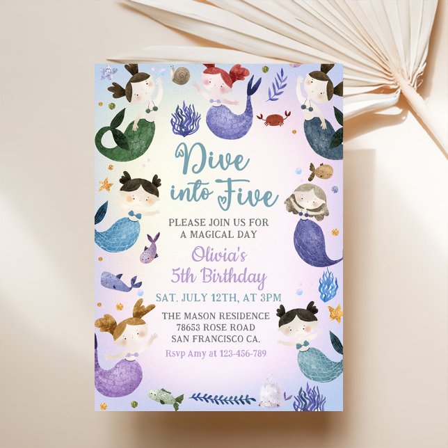 Meerjungfrau 5. Geburtstag Tauchen bis 5 Party Einladung (Von Creator hochgeladen)