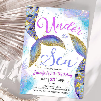 Meerjungfrau 5. Geburtstagskind Rosa unter dem Mee Einladung