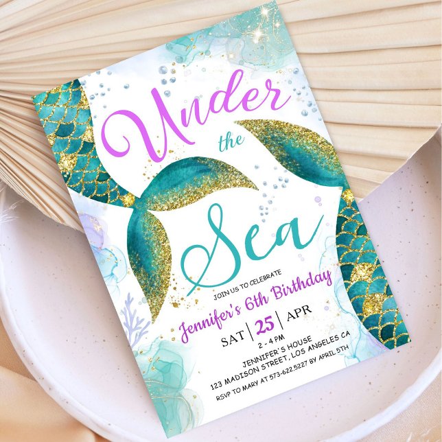 Meerjungfrau 6. Geburtstag Einladung Glitzer unter (Von Creator hochgeladen)