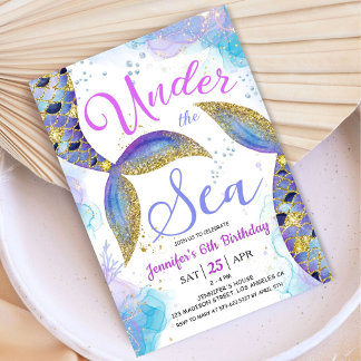 Meerjungfrau 6. Geburtstag Mädchen Rosa unter dem  Einladung