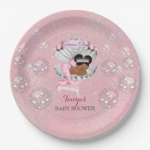 Meerjungfrau Afroamerikanisches Baby Rosa Muschel Pappteller