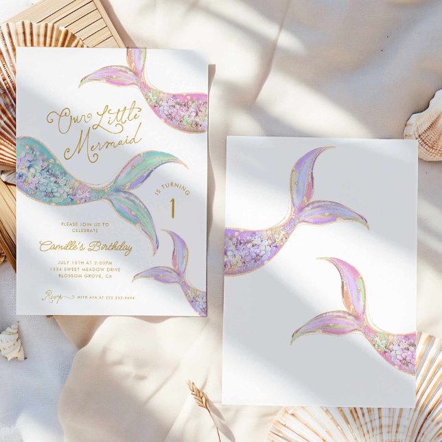 Meerjungfrau am 1. Geburtstag Einladung (Our Little Mermaid First Birthday Party Invitation)