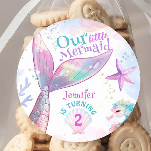 Meerjungfrau am 2. Geburtstag unter der Meerjungfr Runder Aufkleber