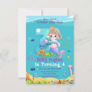Meerjungfrau am 3. Geburtstag Einladung