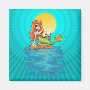 Meerjungfrau am Felsen mit Freund unter dem Gelben Magnet