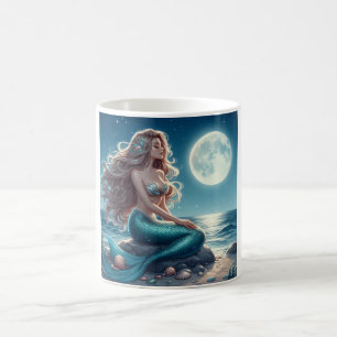 Meerjungfrau am Strand in der Nacht Kaffeetasse