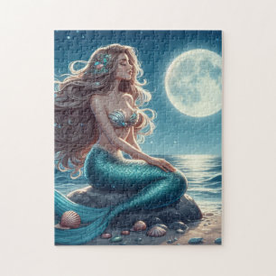 Meerjungfrau am Strand in der Nacht Puzzle