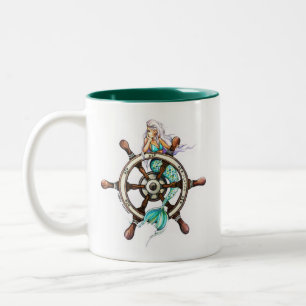 Meerjungfrau an der Helm-Tasse Zweifarbige Tasse