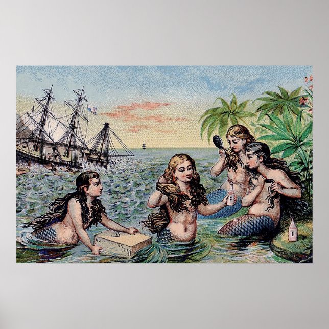 Meerjungfrau Antike Magie Schöner Ozean Poster (Vorne)