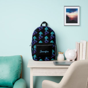 Meerjungfrau aqua blau Glitzer individueller Name  Bedruckter Rucksack