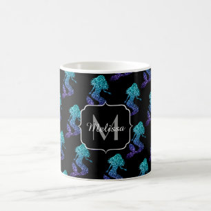 Meerjungfrau aqua blau Ombre Glitzer Muster Monogr Kaffeetasse