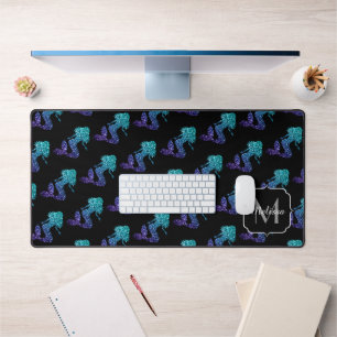 Meerjungfrau aqua blau ombre Glitzer Muster Monogr Schreibtischunterlage