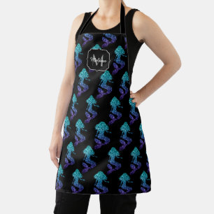Meerjungfrau aqua blau Ombre Glitzer Muster Monogr Schürze