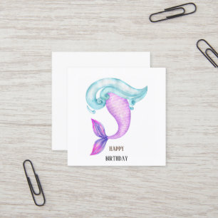 Meerjungfrau Aquarell Rosa lila blauer Geburtstag Quadratische Visitenkarte