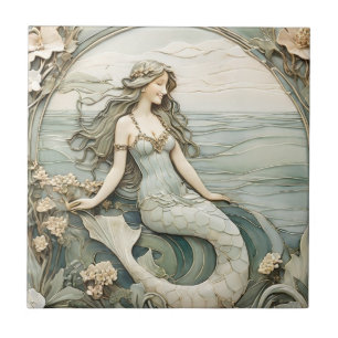 Meerjungfrau Art Nouveau Faux-Relief Minze R Ozean Fliese