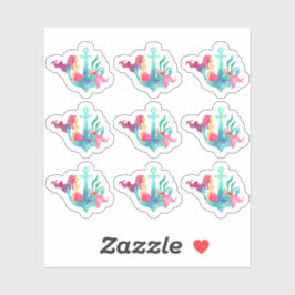 Meerjungfrau auf Anchor Nautical Water Beach Girl Aufkleber