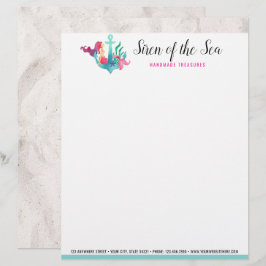 Meerjungfrau auf Anchor Nautical Watercolor Beach  Briefbogen
