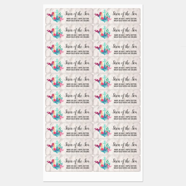 Meerjungfrau auf Anchor Wasserfarbe Sandy Strand Etiketten (Blatt)