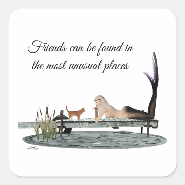 Meerjungfrau auf Bootsanlegestelle Quadratischer Aufkleber (Vorderseite)