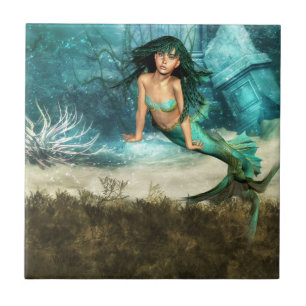Meerjungfrau auf Meeresgrund-Fliese Fliese