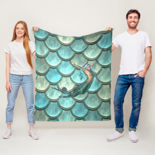 Meerjungfrau auf Meerjungfrau-Schwanz-Skala Fleecedecke