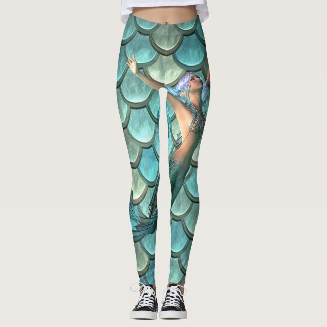 Meerjungfrau auf Meerjungfrau-Schwanz-Skala Leggings (Vorderseite)