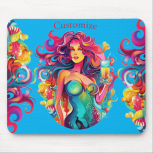 Meerjungfrau auf Regenbogenhaar mit Cocktail Mousepad