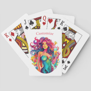 Meerjungfrau auf Regenbogenhaar mit Cocktail Spielkarten
