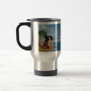 Meerjungfrau auf Strand-Reise-Tasse Reisebecher