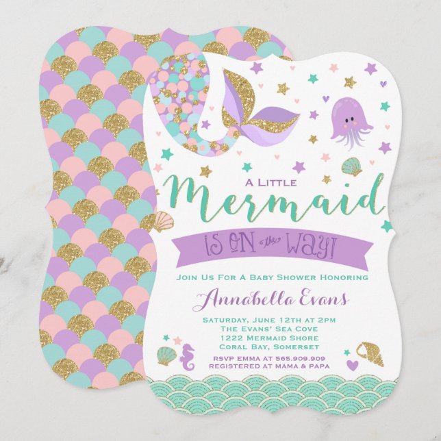 Meerjungfrau-Baby-Duschen-Einladungs-aquamarines Einladung (Vorne/Hinten)