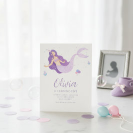 Meerjungfrau-Baby-Party unter dem Meer in Lila  Einladung